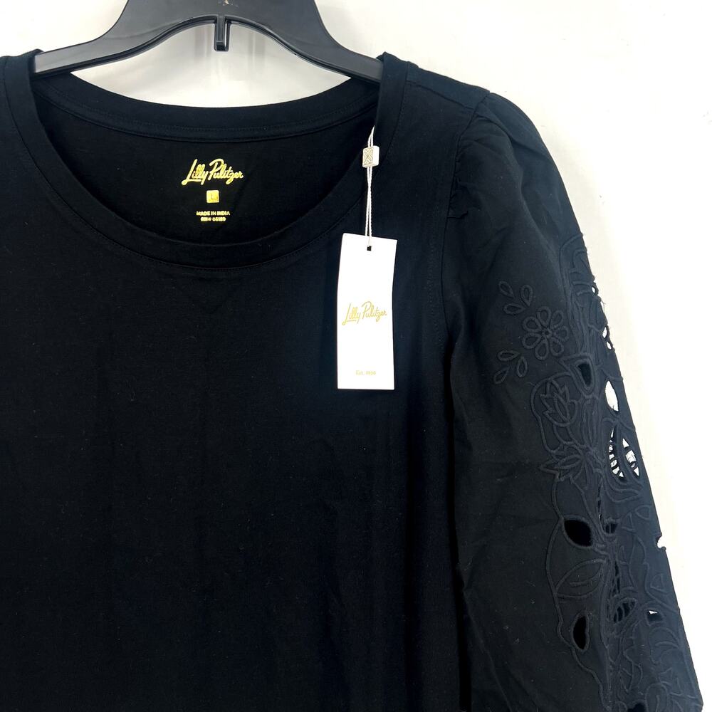 LILLY PULITZER Womens Isley Knit Top Large Black Long Eyelet Sleeves NWT - Picture 7 of 15